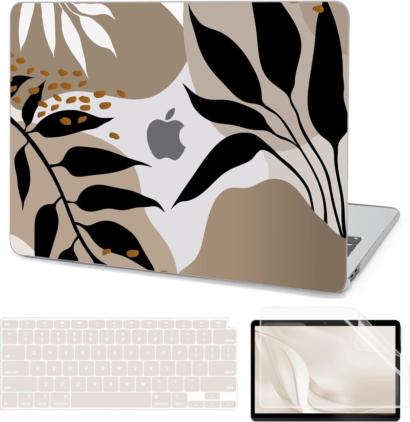 AKIT Compatible with MacBook Air 13 Inch Case M1 2022 2021 2020 2019 2018 A2337 A2179 A1932, Pattern Laptop Hard Shell Case+Screen Protector+Keyboard Cover for MacBook Air 13.3 Inch, Aesthetic Leaves - Image 1